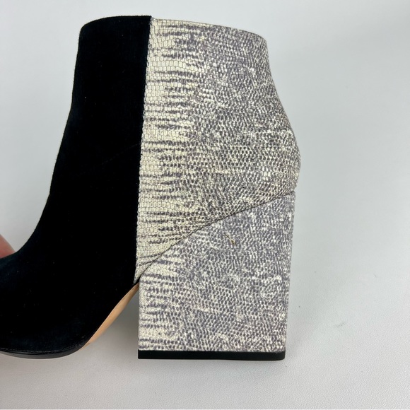 Loeffler Randall Lia Black Ivory Suede Snake Print Block Heel Bootie 6 - Picture 10 of 16